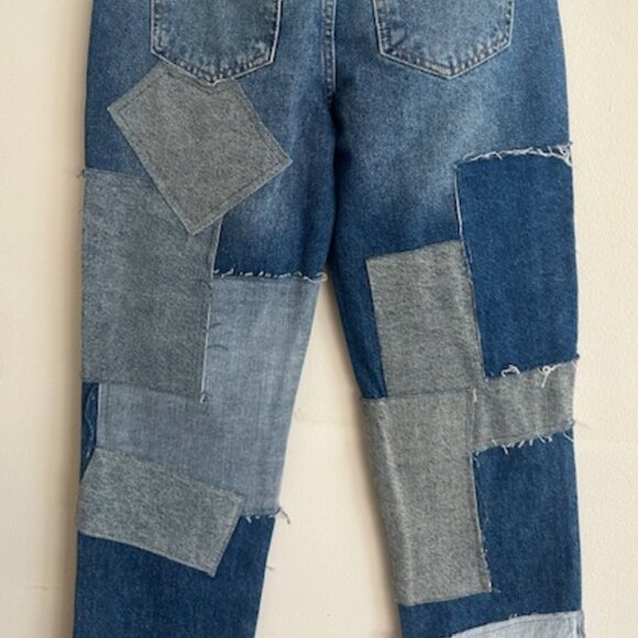 We The Free Free People Bare With Me Patchwork Straight Leg Denim Jeans 24 - Picture 15 of 16